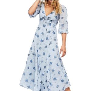 Free People Sea Glass floral Maxi Dress in Blue Combo